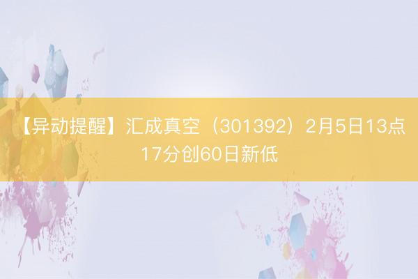 【异动提醒】汇成真空（301392）2月5日13点17分创60日新低