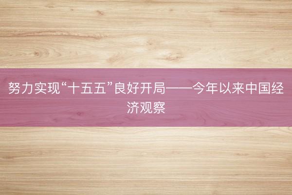 努力实现“十五五”良好开局——今年以来中国经济观察