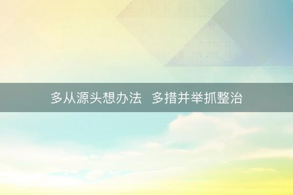 多从源头想办法  多措并举抓整治