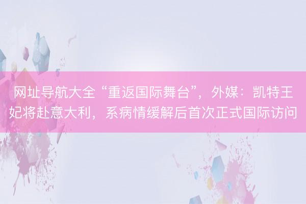 网址导航大全 “重返国际舞台”，外媒：凯特王妃将赴意大利，系病情缓解后首次正式国际访问