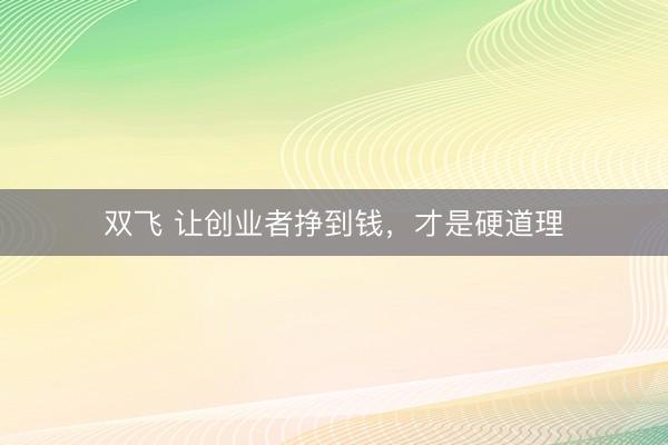 双飞 让创业者挣到钱,才是硬道理