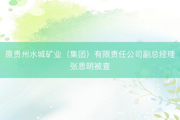 原贵州水城矿业（集团）有限责任公司副总经理张思明被查