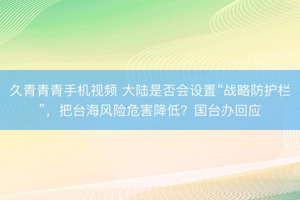久青青青手机视频 大陆是否会设置“战略防护栏”，把台海风险危害降低？国台办回应