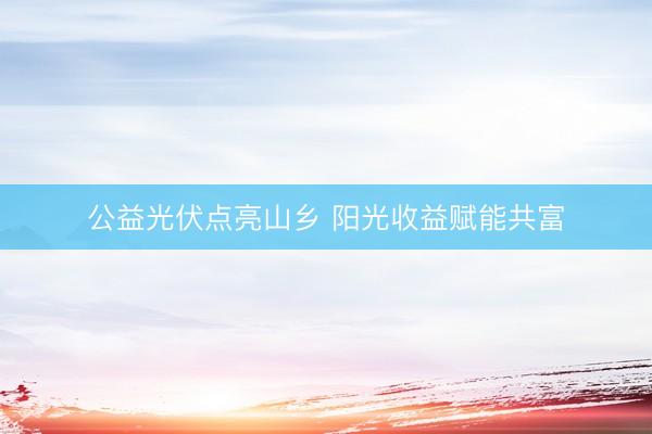 公益光伏点亮山乡 阳光收益赋能共富