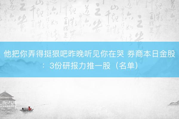 他把你弄得挺狠吧昨晚听见你在哭 券商本日金股：3份研报力推一股（名单）