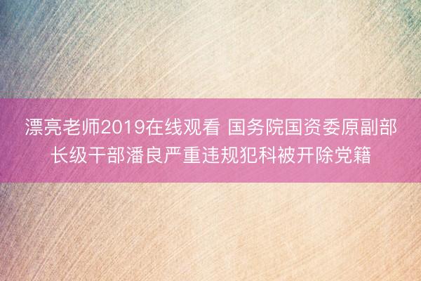 漂亮老师2019在线观看 国务院国资委原副部长级干部潘良严重违规犯科被开除党籍