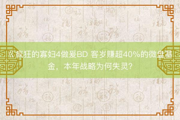 巜疯狂的寡妇4做爰BD 客岁赚超40%的微盘基金,本年战略为何失灵?