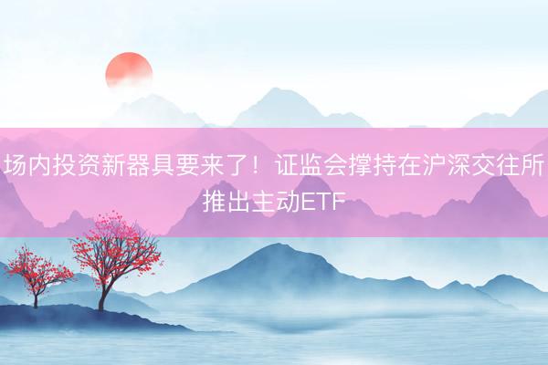 场内投资新器具要来了!证监会撑持在沪深交往所推出主动ETF